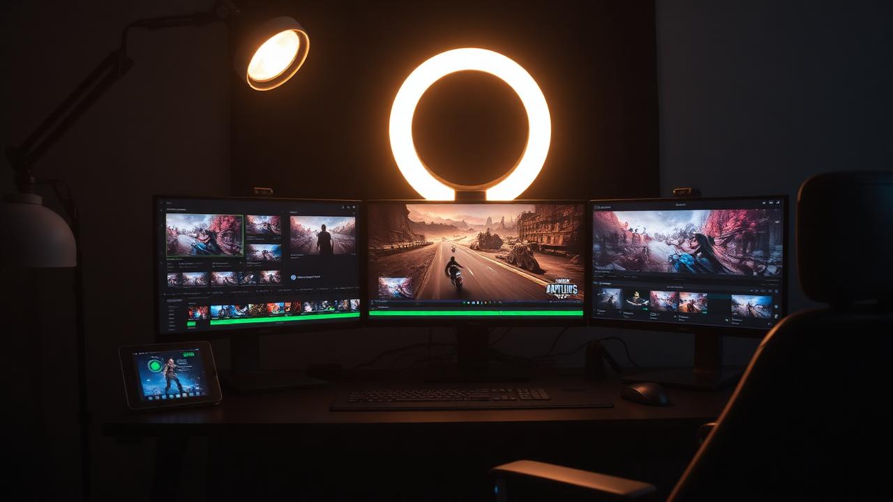 Professional video editing setup for creating short-form gaming content